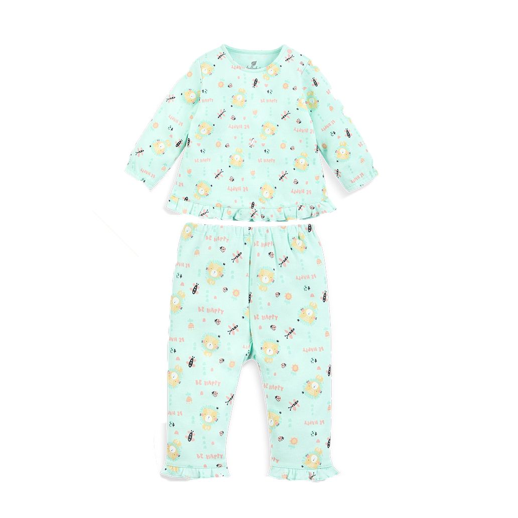 Bộ Lullaby dài tay bèo gấu NH20-19 xanh ngọc họa tiết