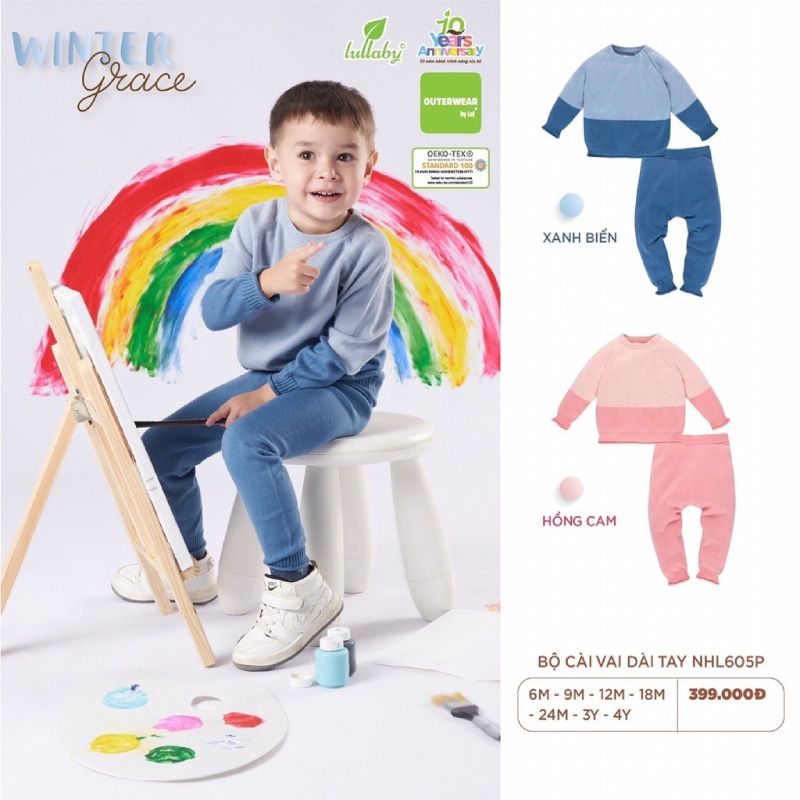 BỘ LULLABY CÀI VAI DÀI TAY NHL605P - XANH BIỂN