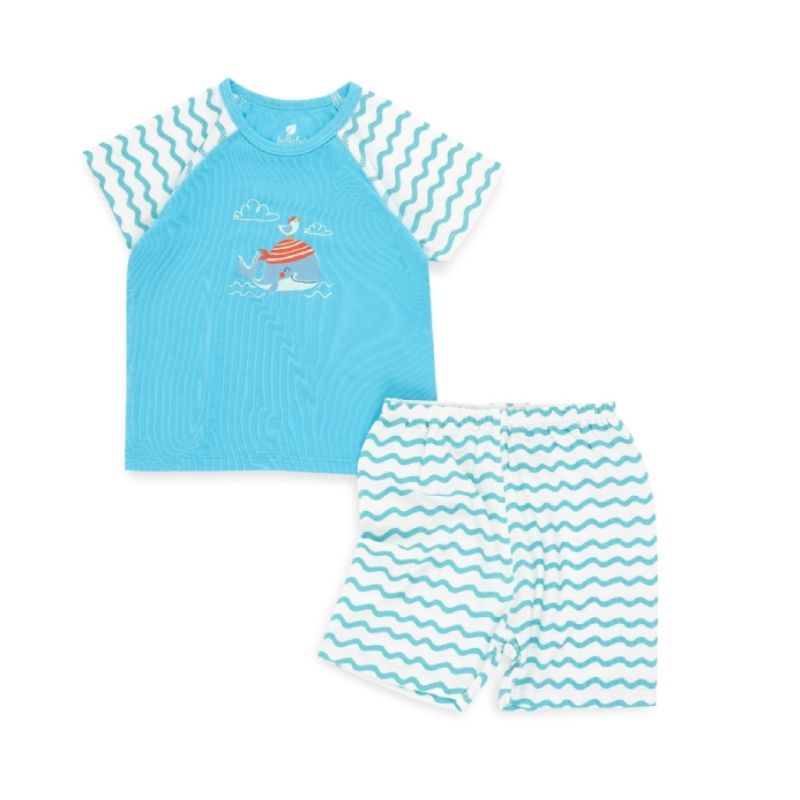 Bộ Lullaby cộc tay raglan NH321M xanh phối kẻ