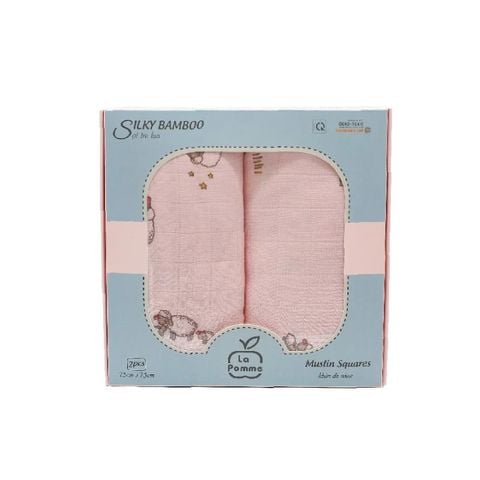 Set 2 Khăn đa năng sợi tre lụa La Pomme màu 75x75cm Pink Sheep