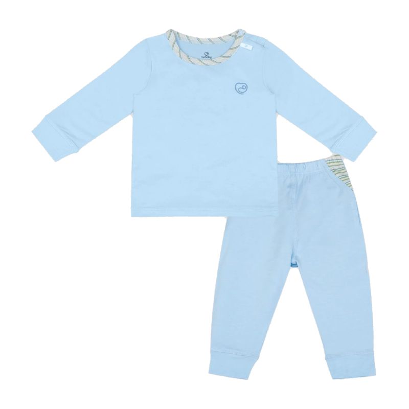 Bộ quần áo Bu Baby cài vai dài tay Bambus Zebra màu xanh
