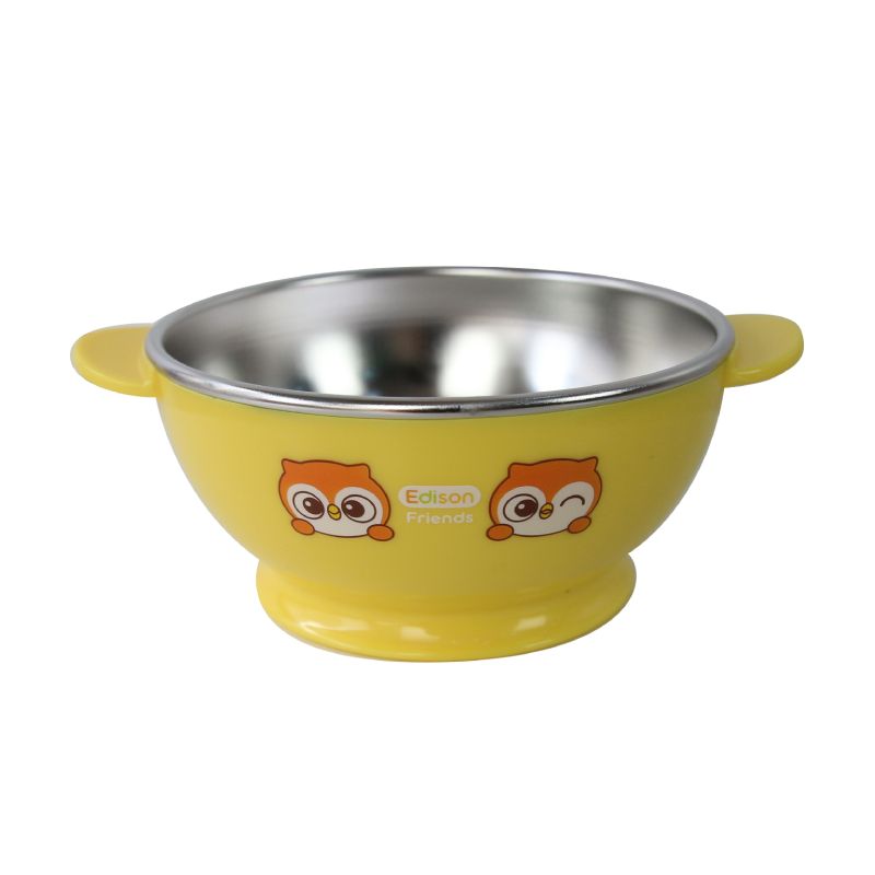 BÁT ĂN SÚP INOX CHỐNG ĐỔ CHO BÉ EDISON HÌNH CÚ MÈO MÀU VÀNG