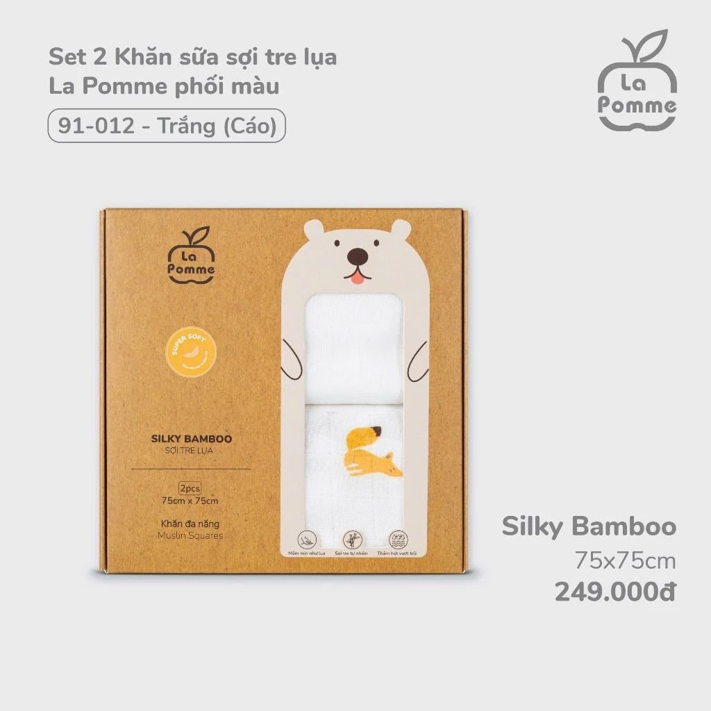 SET 2 KHĂN SỢI TRE LỤA LA POMME PHỐI MÀU (75X75CM) - TRẮNG (CÁO)