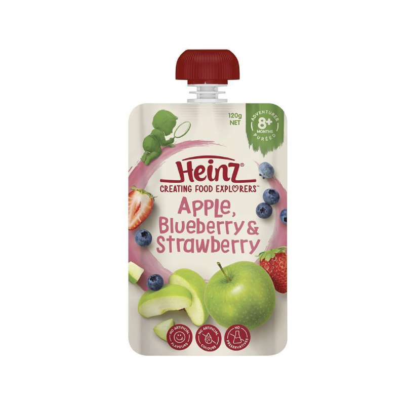 Dinh dưỡng đóng túi Heinz táo, dâu, việt quất 120g 8M+