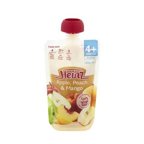 Dinh dưỡng đóng lọ Heinz vị táo, đào & xoài nghiền túi 120g 4M+