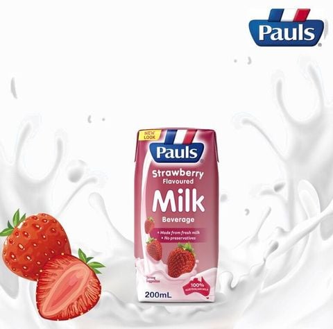 Sữa tươi tiệt trùng Pauls dâu 200ml lốc 6 hộp