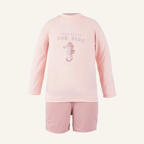 Bộ bơi áo dài tay, quần đùi khóa sau Bu Baby Hồng 71 - Hồng vỏ đỗ 18