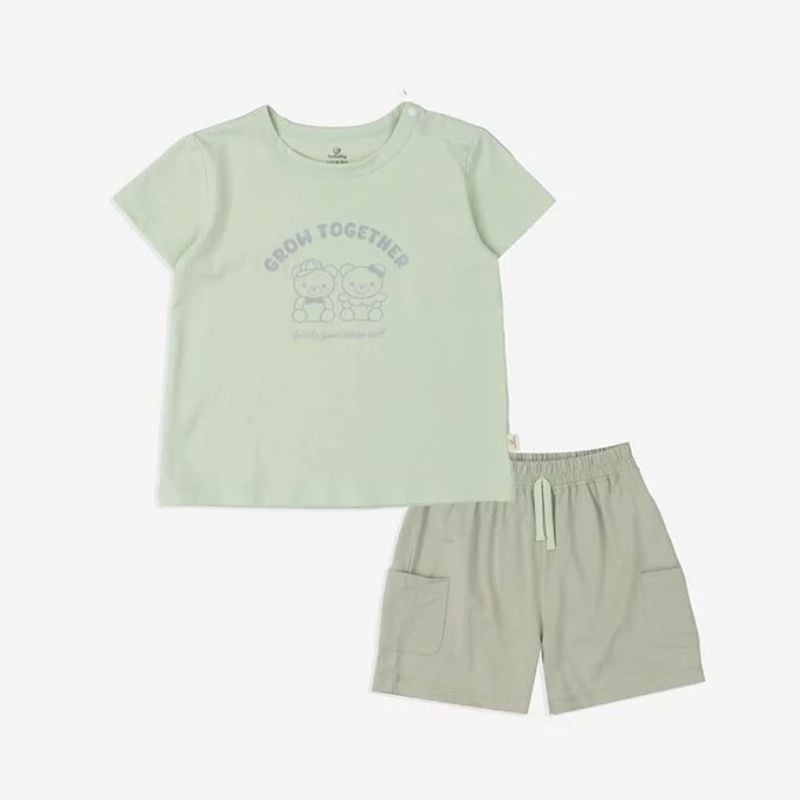 Bộ ngắn tay Bu Baby cài vai Bamco Xanh matcha - Xanh Olive