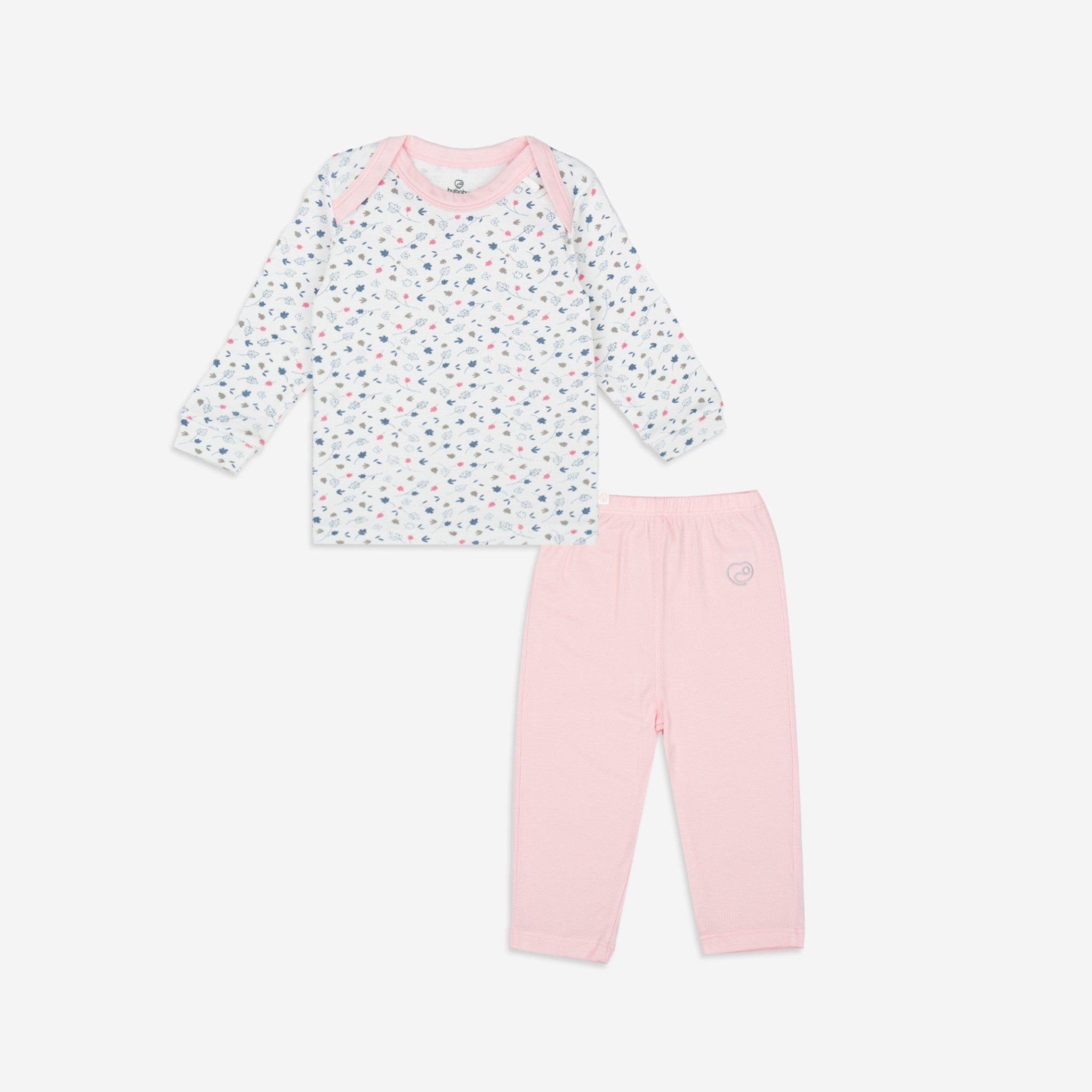 Bộ dài tay cổ chồm BU Baby Leafly trắng in lá hồng