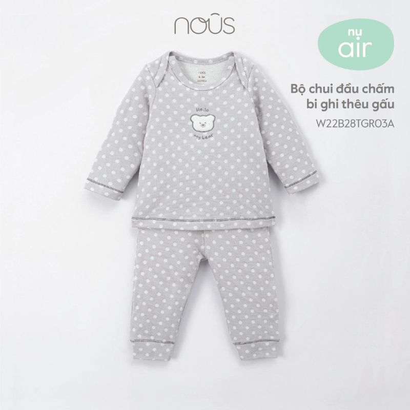 Bộ chui đầu Nous chấm bi ghi thêu gấu