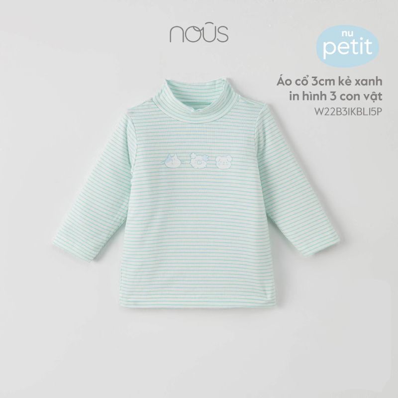 ÁO CỔ 3CM NOUS KẺ XANH IN HÌNH 3 GẤU, CHÓ, MÈO