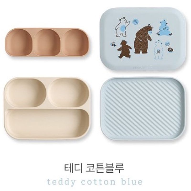 Set khay ăn dặm Silicone bạch kim cao cấp Dono&Dono Teddy Cotton Blue