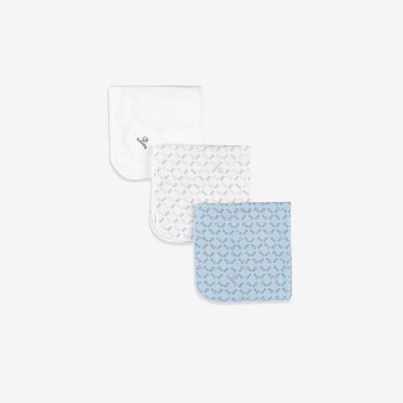 Khăn sữa Bu Baby Muslin Pack 3 Free size Trắng Trắng in Iconic Blue in Iconic