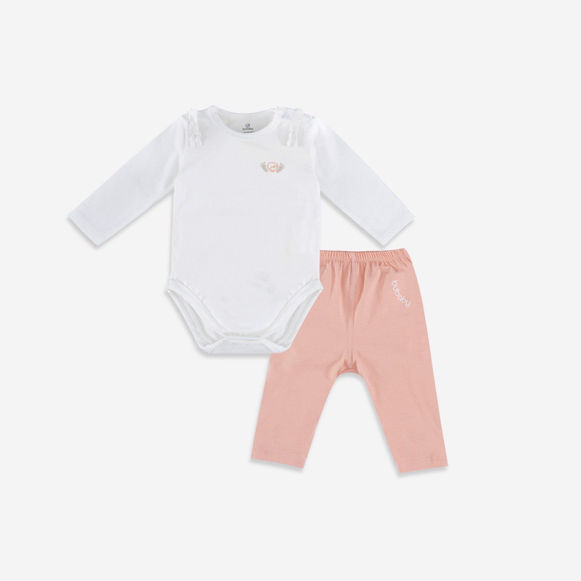 Bộ Bodychip cài vai dài tay Bu baby Imprint Trắng hồng cam BOC043.01