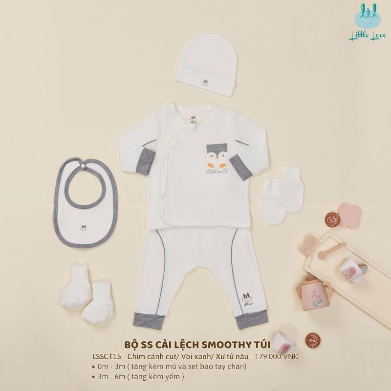 BỘ SƠ SINH CÀI LỆCH BAMBOO BY LIL SMOOTHY TÚI CHIM CÁNH CỤT GHI TẶNG MŨ VÀ BAO TAY CHÂN