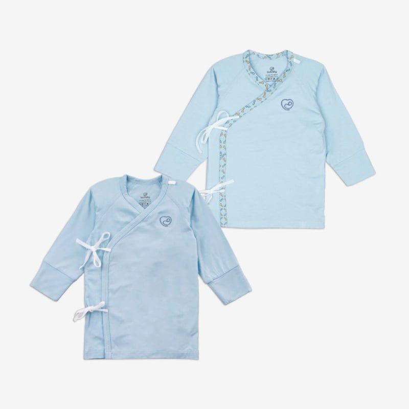 Áo dài tay buộc dây chéo BU Baby Bambus Iconic 1 Blue