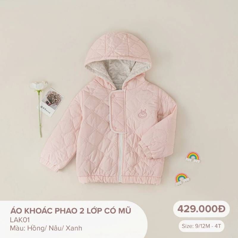 Áo khoác phao Bamboo by LIL 2 lớp có mũ hồng