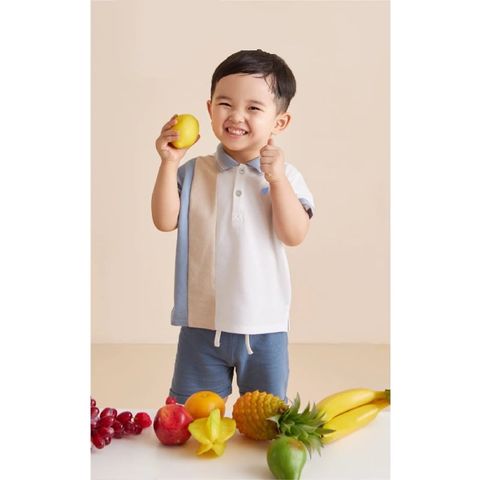 Áo polo cộc tay Lullaby bé trai NH856R Trắng xanh blue
