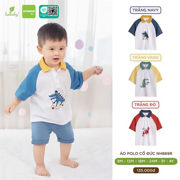 ÁO POLO CỔ ĐỨC LULLABY NH869R TRẮNG NAVY