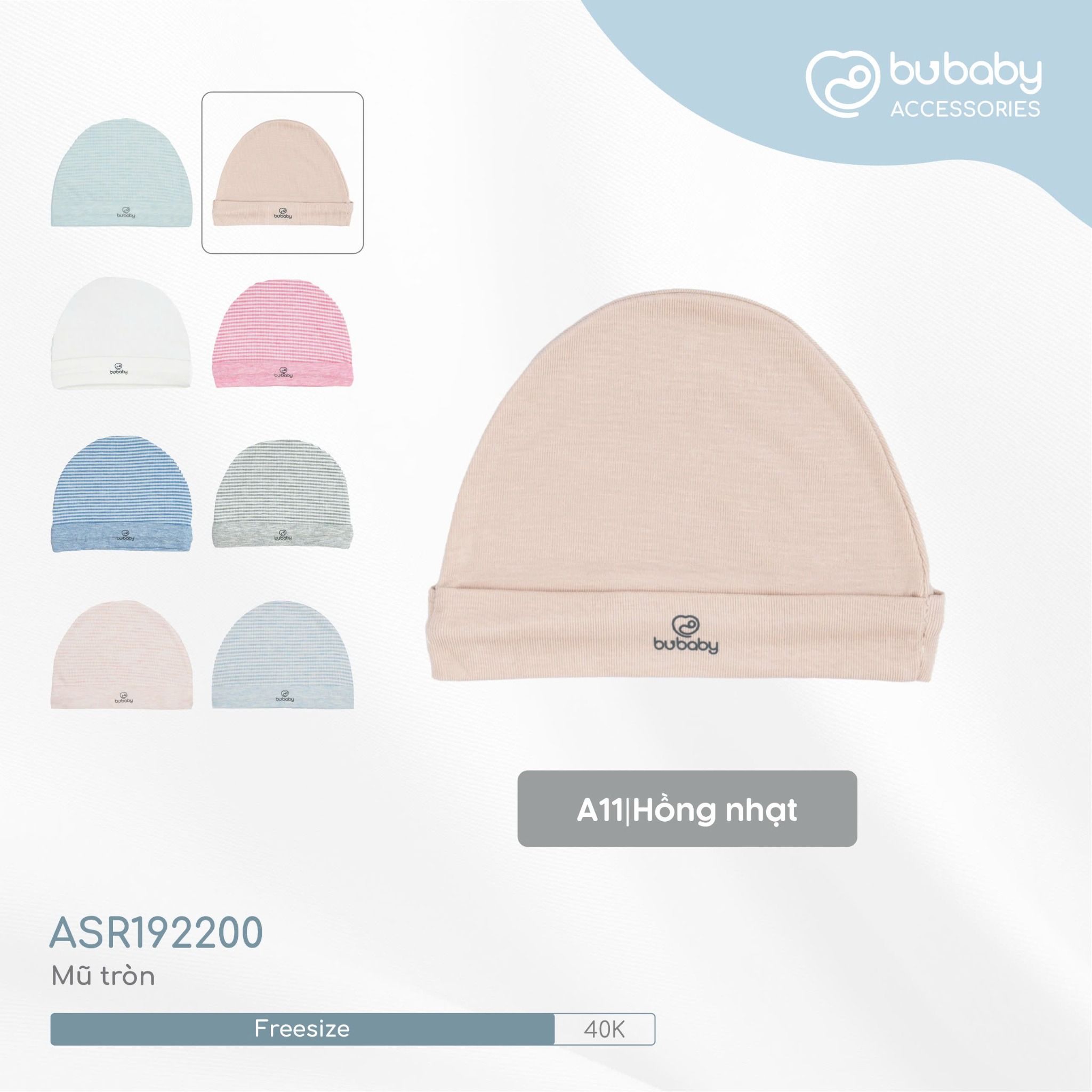 Mũ tròn Bu Baby Free size Hồng nhạt