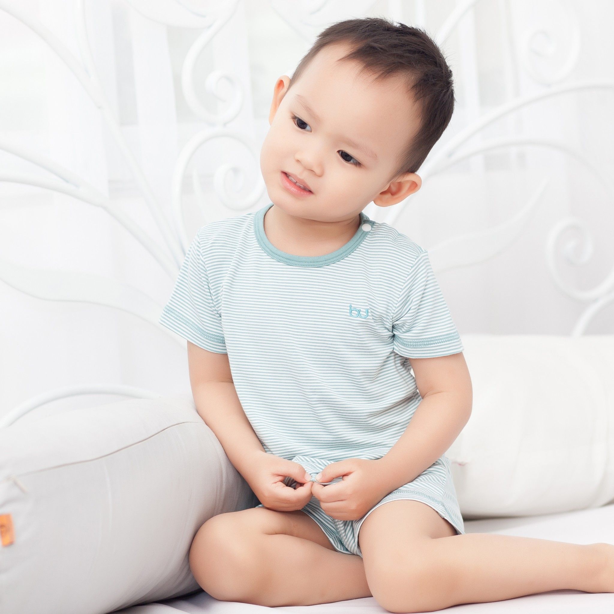 Bu - BB004S06MC60-Bộ ngắn tay cài vai, quần đùi - Kẻ khoáng + khoáng
