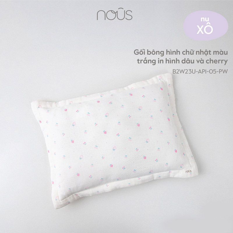 GỐI BÔNG HÌNH CHỮ NHẬT NOUS MÀU TRẮNG IN HÌNH DÂU VÀ CHERRY