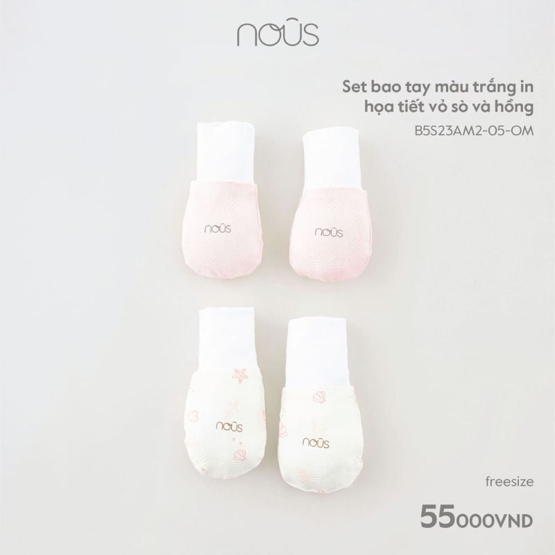 SET BAO TAY MÀU TRẮNG IN HỌA TIẾT VỎ SÒ VÀ HỒNG