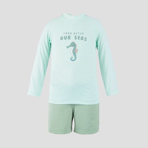 Bộ bơi áo dài tay, quần đùi khóa sau Bu Baby Mint 76 - Xanh lá 20