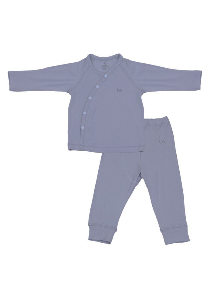 Bộ dài tay cài chéo, quần dài Bu baby Ghi BB008