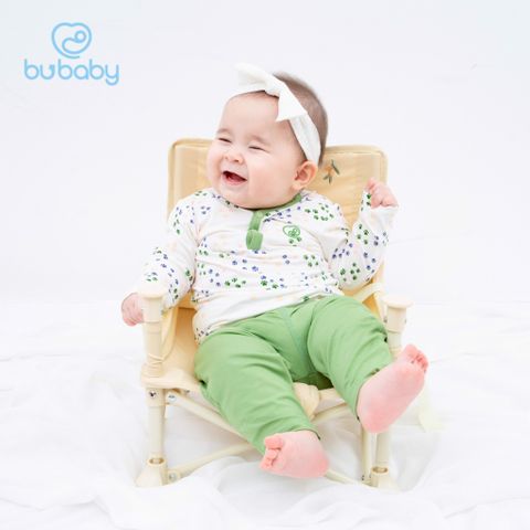 Bộ quần áo BU Baby cổ trụ dài tay bambus puppie trắng xanh lá