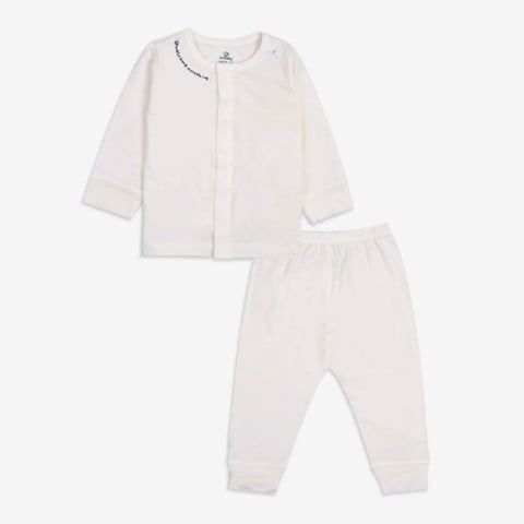 BỘ BU BABY DÀI TAY CÀI GIỮA BAMBUS MÀU TRẮNG