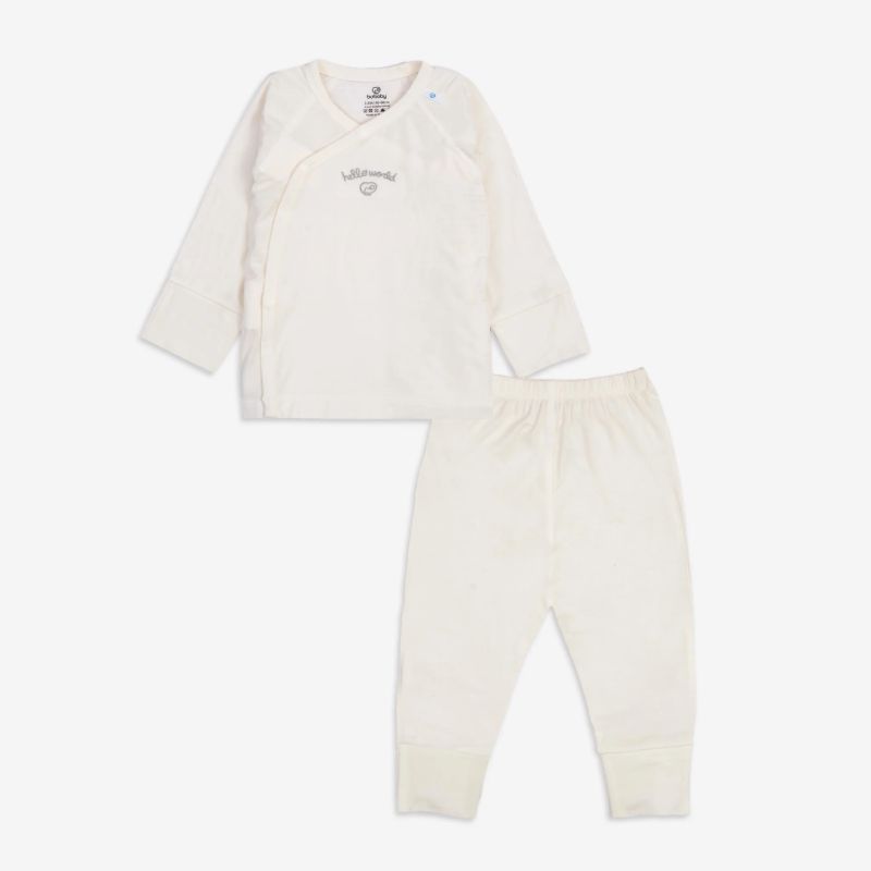 Bộ Bu Baby dài tay cài chéo Bambus Trắng