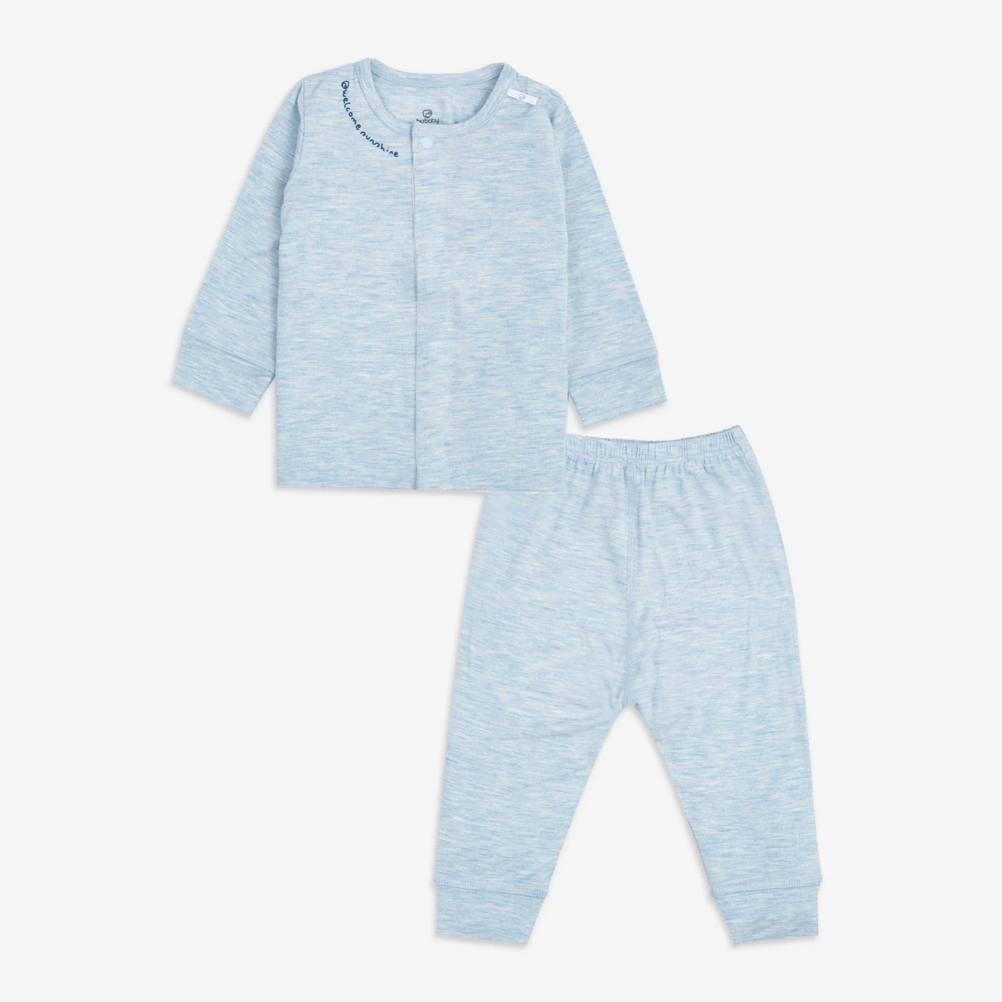 BỘ BU BABY DÀI TAY CÀI GIỮA BAMBUS MELLA - MELANGE BLUE