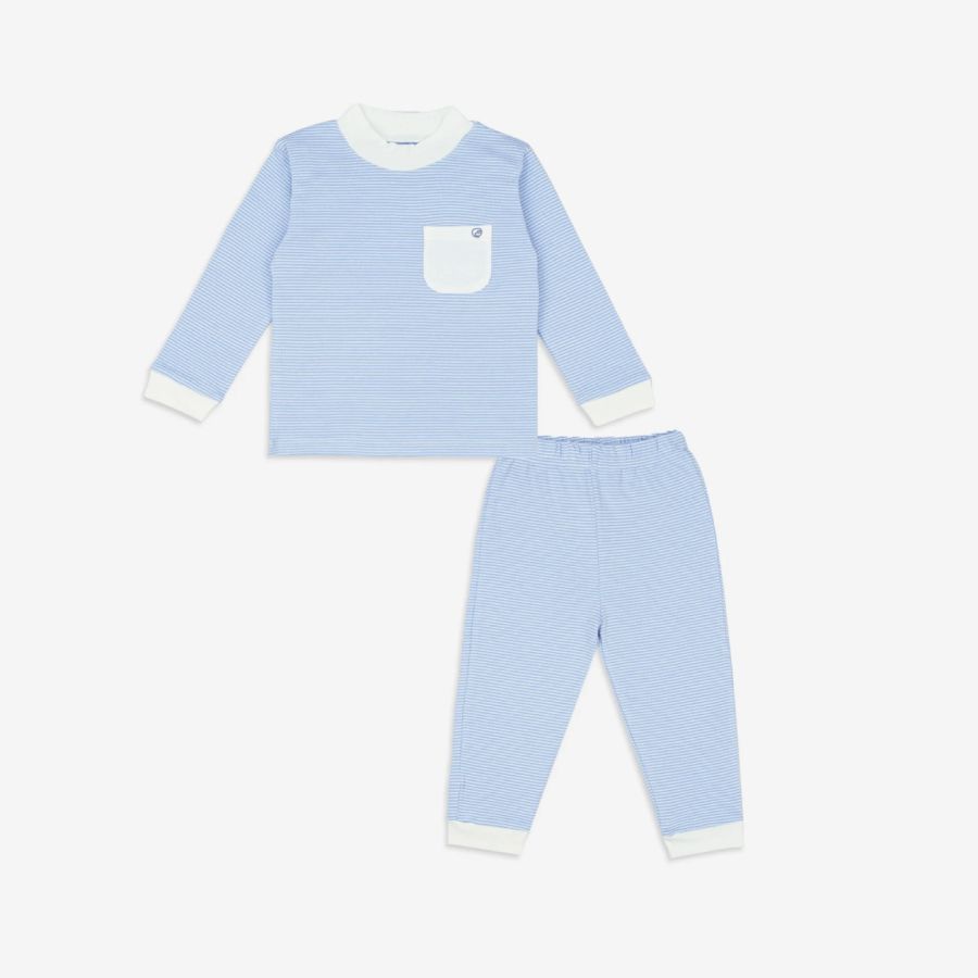 BỘ DÀI TAY CAO CỔ BU BABY BAMCO KẺ BLUE