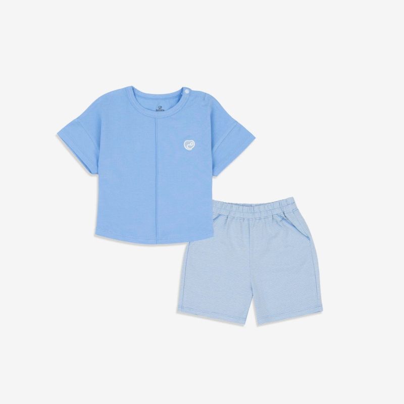 BỘ NGẮN TAY CÀI VAI BU BABY BAMCO BLUE + KẺ BLUE