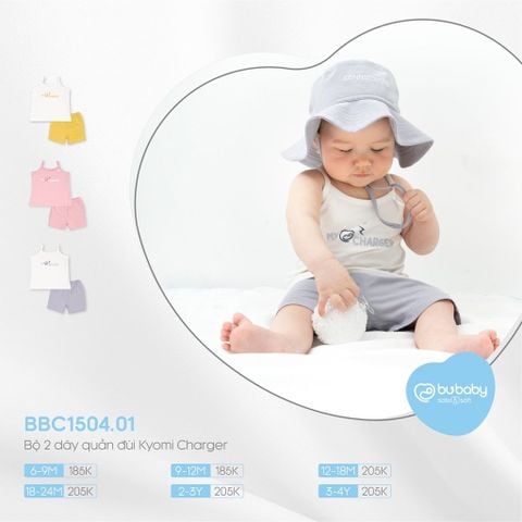 Bộ hai dây quần đùi Bu Baby Kyomi Charger Trắng Vàng BBC150401