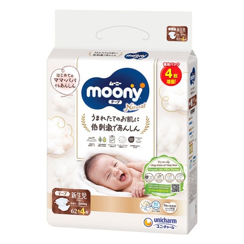 BỈM DÁN CAO CẤP MOONY NATURAL ORGANIC SIZE NB 62+4