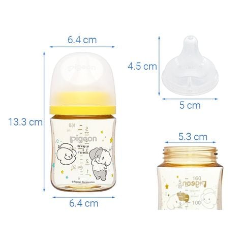 Bình sữa Pigeon PPSU Howapipi WN3 màu vàng 160ml