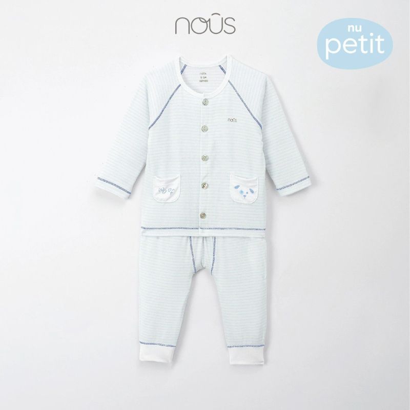 BỘ NOUS CÀI THẲNG DÀI PETIT KẺ XANH IN HỌA TIẾT CÚN WOOF Ở TÚI