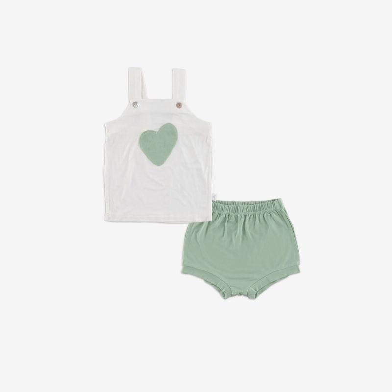 BỘ ÁO 2 DÂY, QUẦN ĐÙI BÉ GÁI BU BABY GAMI TRẮNG XANH LỤC