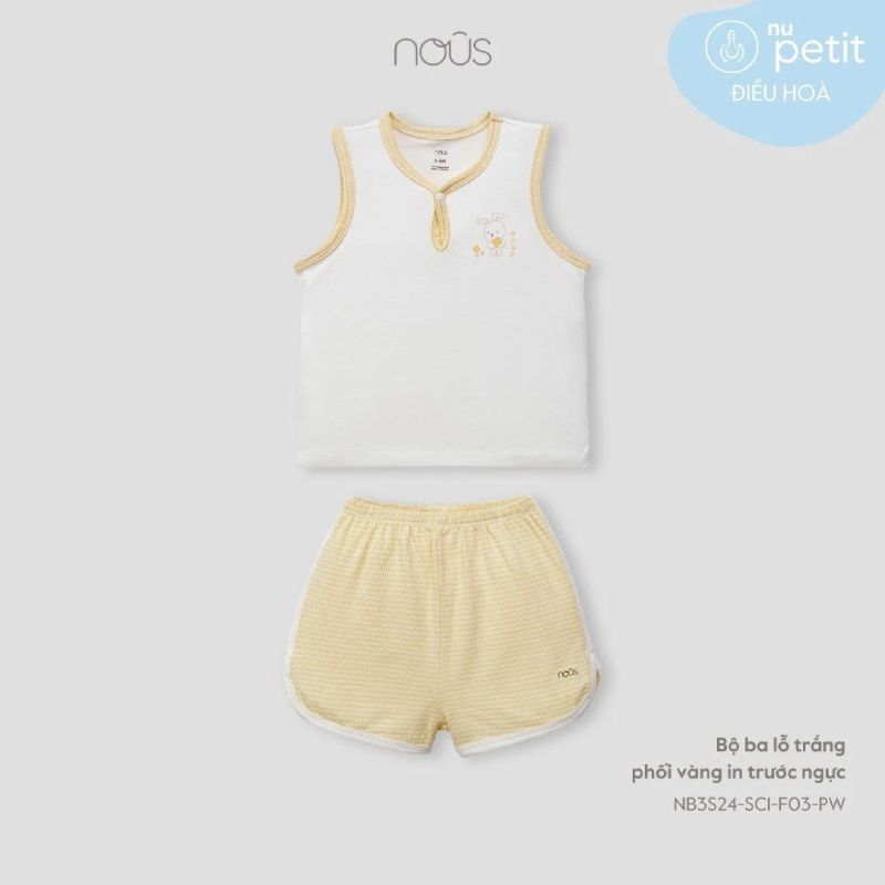 Bộ ba lỗ Nous trắng phối vàng in trước ngực