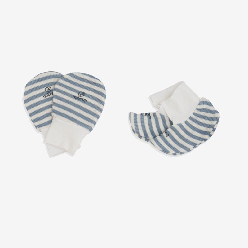 Bộ bao chân, bao tay Bu Baby Siro Stripy Free size Kẻ trắng - xanh đậm