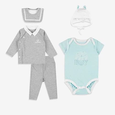 Gift Set bộ cài chéo cổ Bu Baby Peter pan và Body chip cổ chồm + yếm, mũ Full Moon