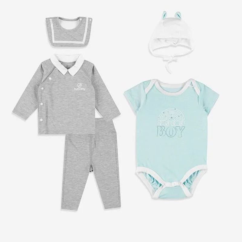 Gift Set bộ cài chéo cổ Bu Baby Peter pan và Body chip cổ chồm + yếm, mũ Full Moon