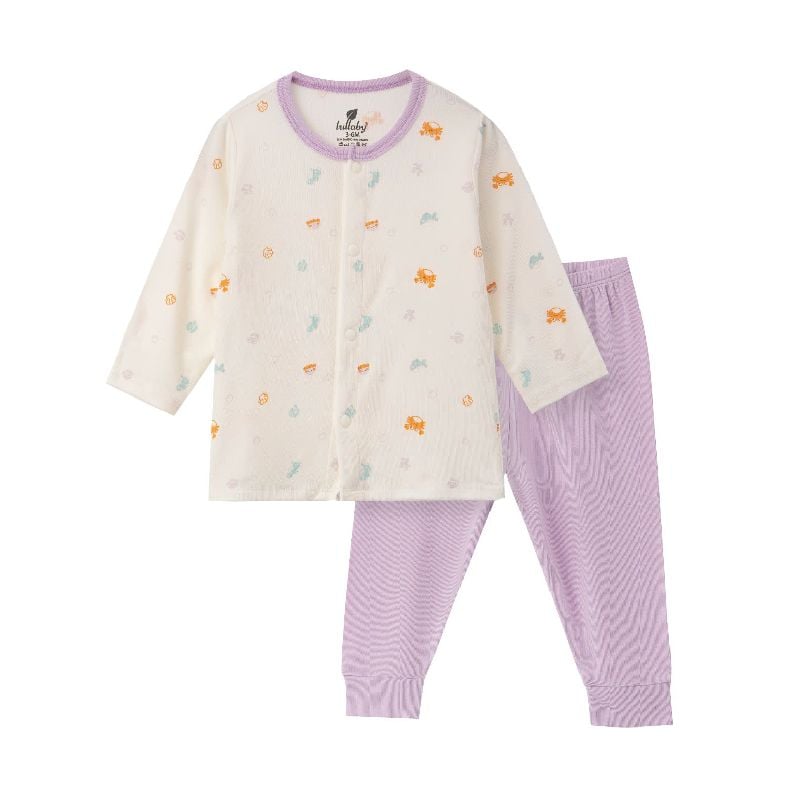 Bộ cài giữa Lullaby dài tay NH348N Trắng in Tím