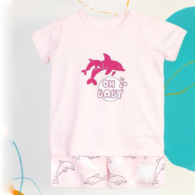 Bộ cộc La Pomme SS156 Cá heo Oh Baby - Hồng Pastel