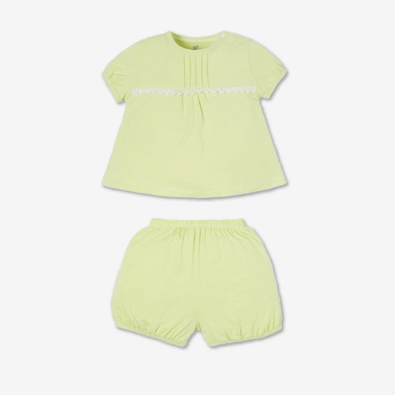 Bộ cộc tay La Pomme babydoll viền ren Xanh Cốm