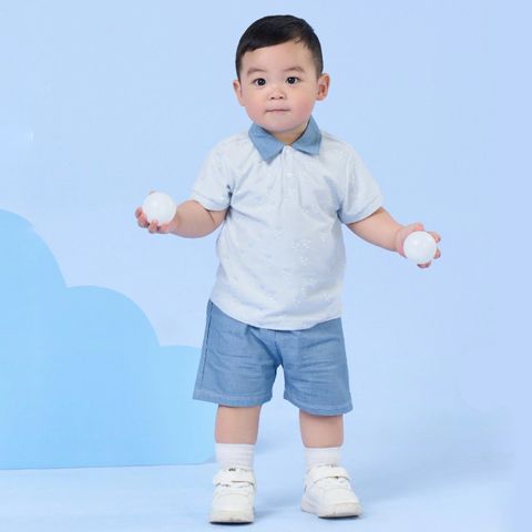 Bộ cộc tay Polo La Pomme Ngôi sao nhỏ Xanh