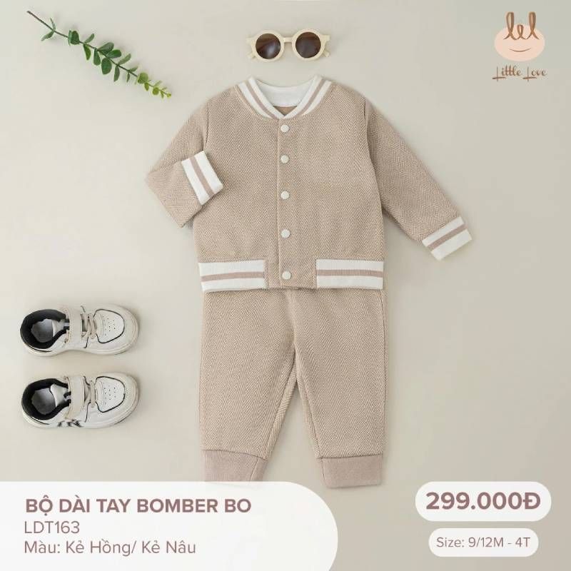 Bộ dài tay Bamboo by LIL bomber bo kẻ nâu