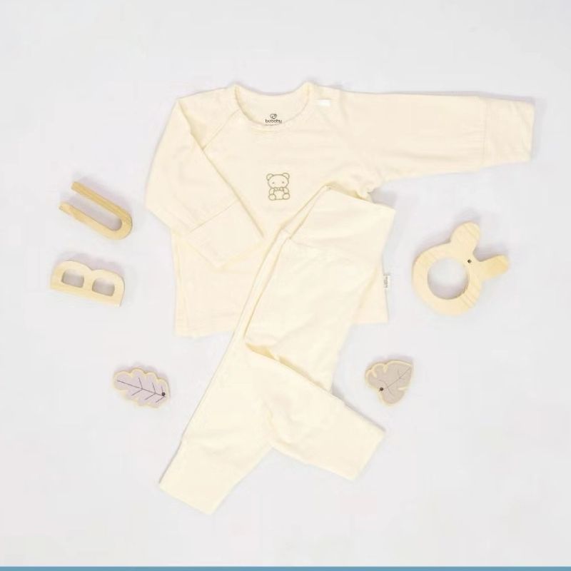 Bộ dài tay Bu Baby cài chéo Bambus Kem